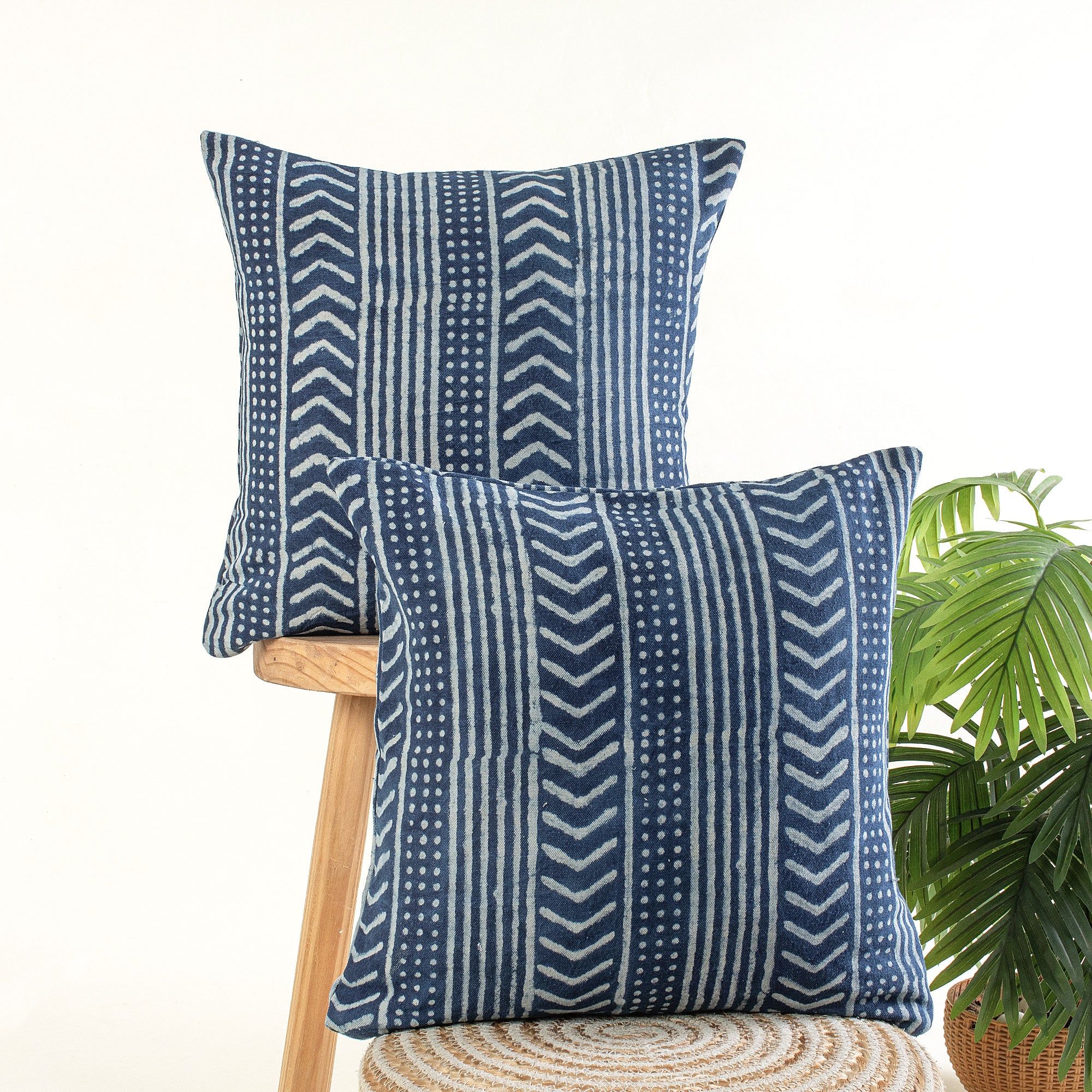 Hand Block Print Organic Cotton Indigo Canvas Cushion Cover